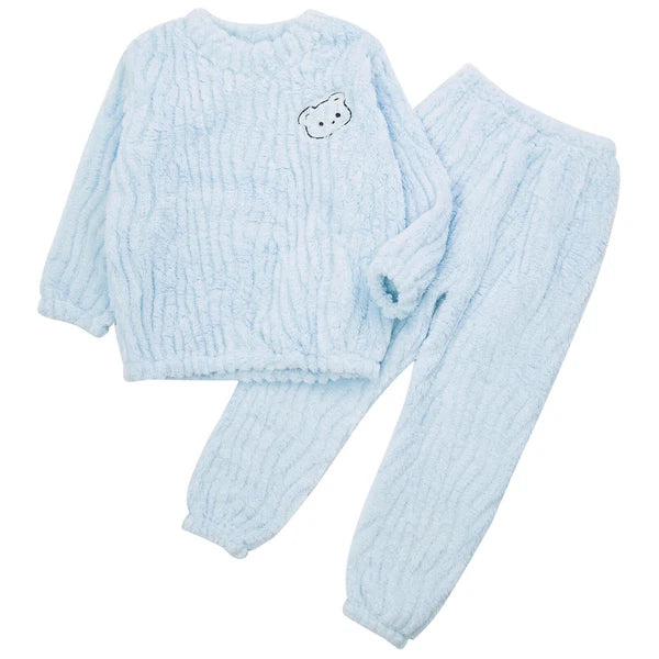 Kids Pajamas Set Flannel Sleepwear Bear Tops Pullover with Plush Pants Trousers
