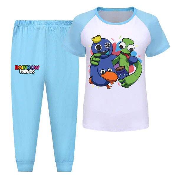Children's Rainbow Friends Cotton Pajama Set Short Sleeve T-shirt Pants