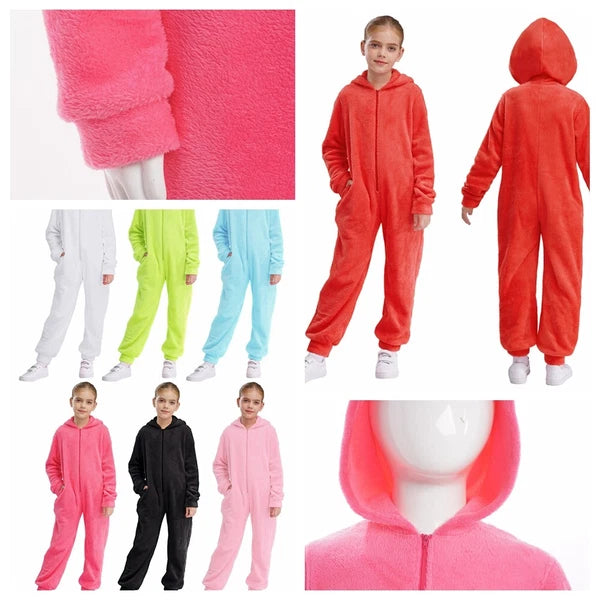 Unisex Kids Fleece Hooded Jumpsuit for Boys Girls Zip-up One Piece Pjs Sleepwear