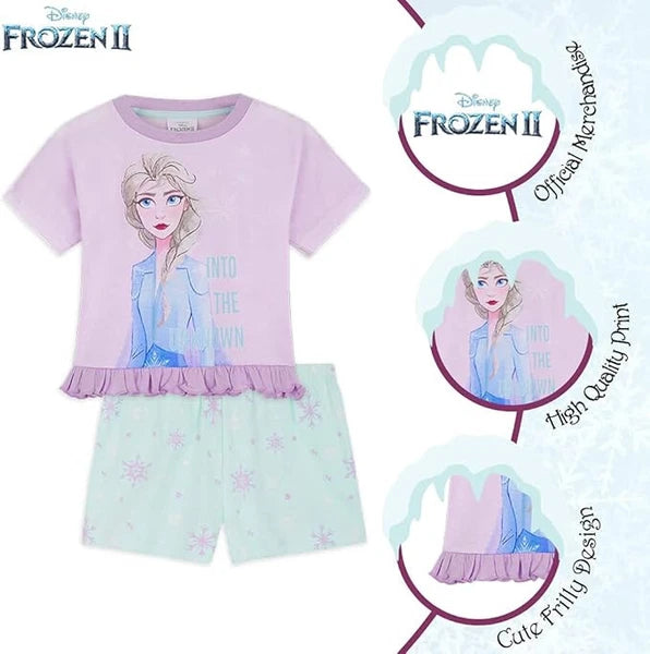 Disney Frozen Girls Pyjamas Set Summer Nightwear PJs Short Pyjamas for Kids Teen