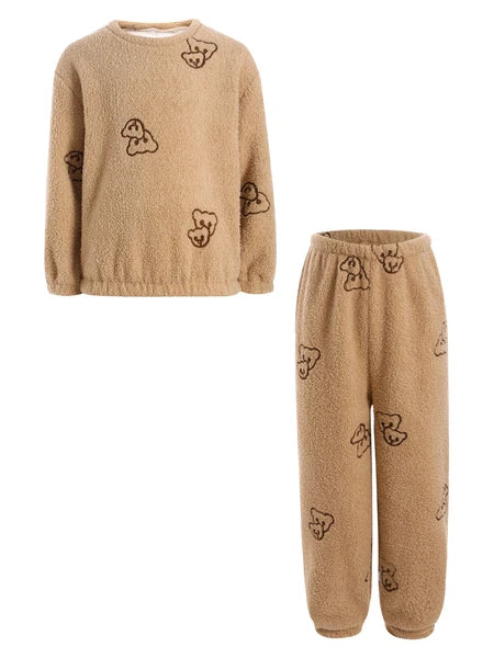 Kids Pyjamas Fleece Nightwear Elastic Waist Pyjama Set Warm 2 Piece-