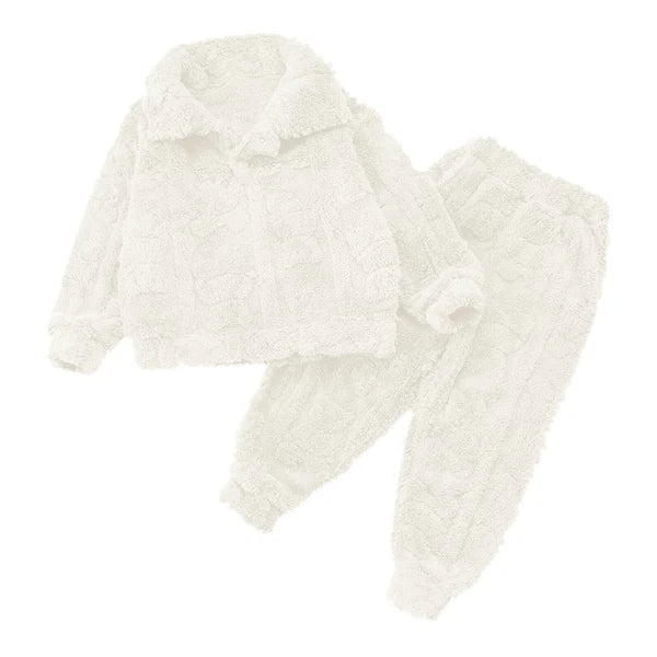 Kids Set Casual Pajamas Winter Sleepwear Elastic Waistband Top With Long Pants