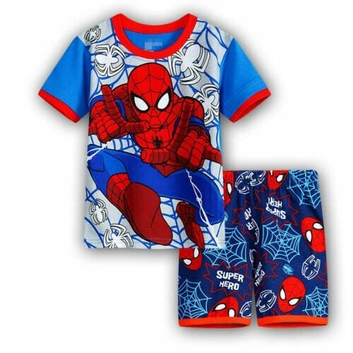 Boys Girls Kids Spiderman Superhero Pyjamas Short Sleeve T-Shirt Shorts PJs 1-6Y