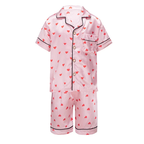 Boys Girls Pajamas Set Sleepwear Button Closure Top Shorts Nightwear Loungewear