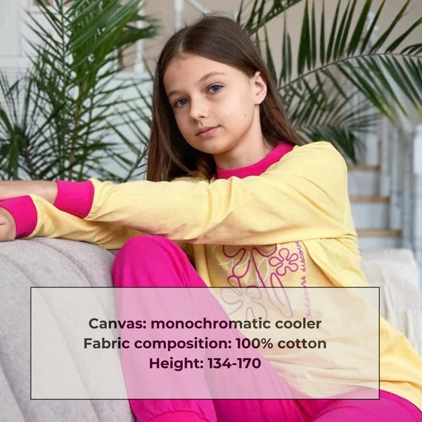 Girls’ Pajama Set – Soft Cotton Knit, Long Sleeve Top & Elastic Waist Pants, ...