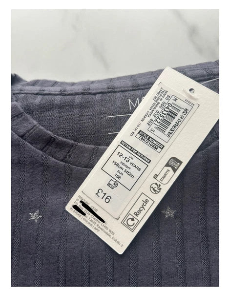 Girls Ex Marks Ribbed Cosy Pyjama's Lounge Set Grey Star Red Floral 1 - 16 Years