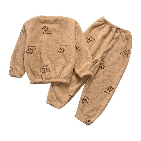 Kids Pyjamas Fleece Nightwear Elastic Waist Pyjama Set Warm 2 Piece-