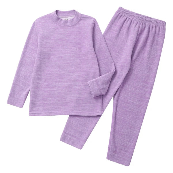 Girls Boys Pajamas Unisex Base Layer Suit Mock Neck Thermal Underwear Set Warm