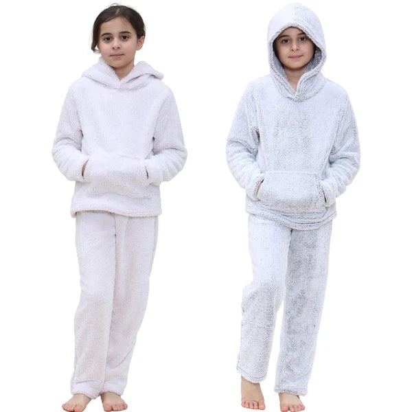 Kids Boys Girls Plain Pyjama Extra Soft Loungewear Flannel Fleece PJS Outfit Set