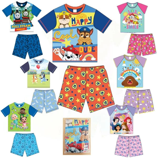 Boys Girls Kids Character Short Pyjamas pjs 9 Months - 10 Years