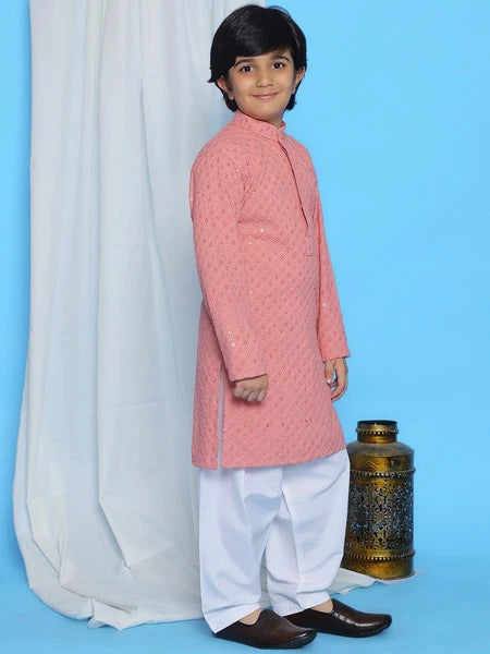 Kids Ethnic Mirror Work Cotton Kurta Pyjama Set/Party Wear Chikankari Kurta