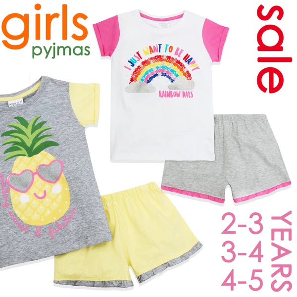 Kids Girls Shorty Pyjamas 2-3 3-4 4-5 Years Pyjama Set Rainbow Nightwear Summer