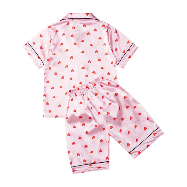 Boys Girls Pajamas Set Sleepwear Button Closure Top Shorts Nightwear Loungewear