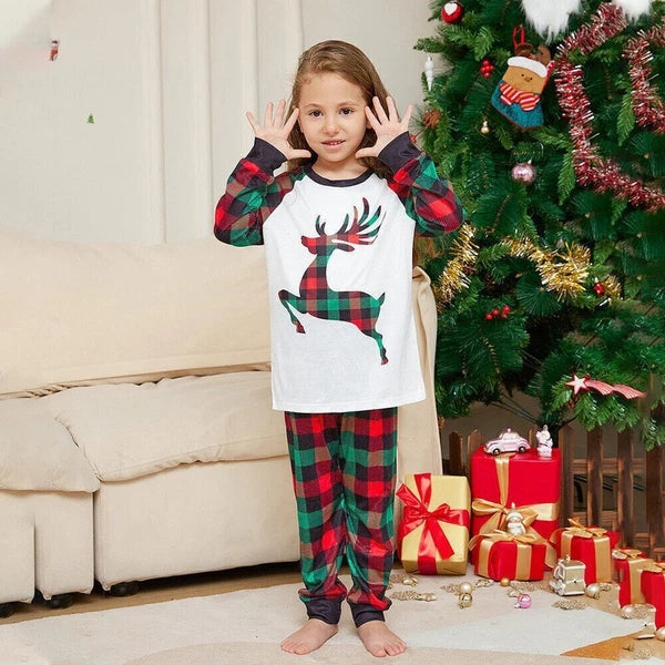 2025 Christmas Deer Grid Print Family Pyjamas Kids Adults Nightwear Pajamas Set*