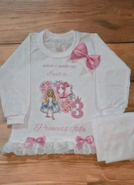 Personalised Birthday Pyjamas Girls When I Wake Up I Will Be  frilly and bows