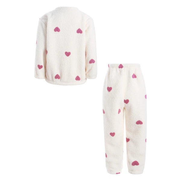 Kids Pyjamas Fleece Nightwear Elastic Waist Pyjama Set Warm 2 Piece-