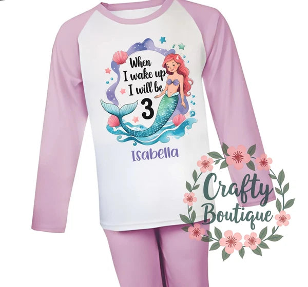 3rd Birthday Pjs, Girls When I Wake Up I Will, 3 Year Old Mermaid Pajamas - 1437