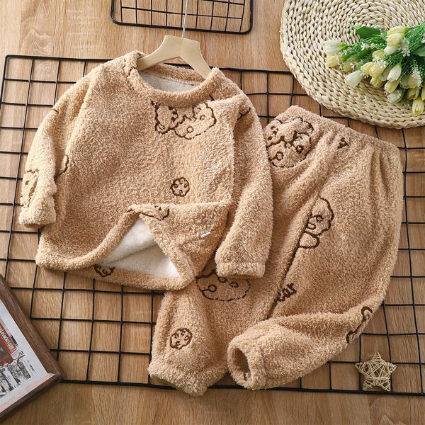 Unisex Kids Sleepwear Girls Set Print Pajamas Pullover Round Neck Cute Suit Top