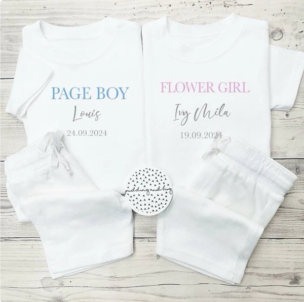 Personalised Page Boy Flower Girl Pyjamas bridesmaid  Pjs Wedding Short Sets