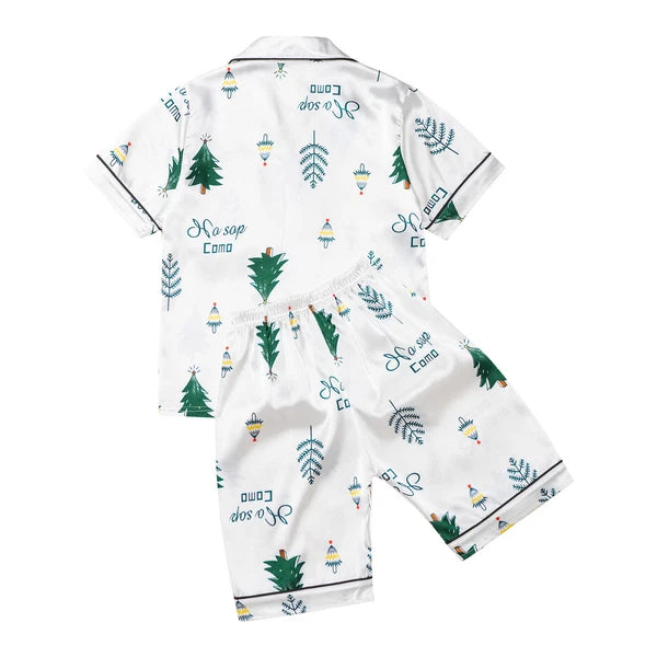 Boys Girls Pajamas Set Sleepwear Button Closure Top Shorts Nightwear Loungewear