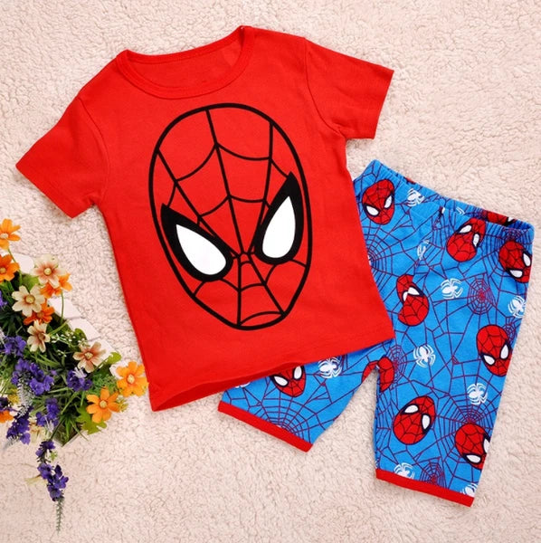 Boys Girls Kids Spiderman Superhero Pyjamas Short Sleeve T-Shirt Shorts PJs 1-6Y
