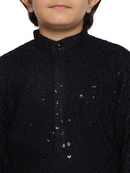 Kids Ethnic Mirror Work Cotton Kurta Pyjama Set/Party Wear Chikankari Kurta