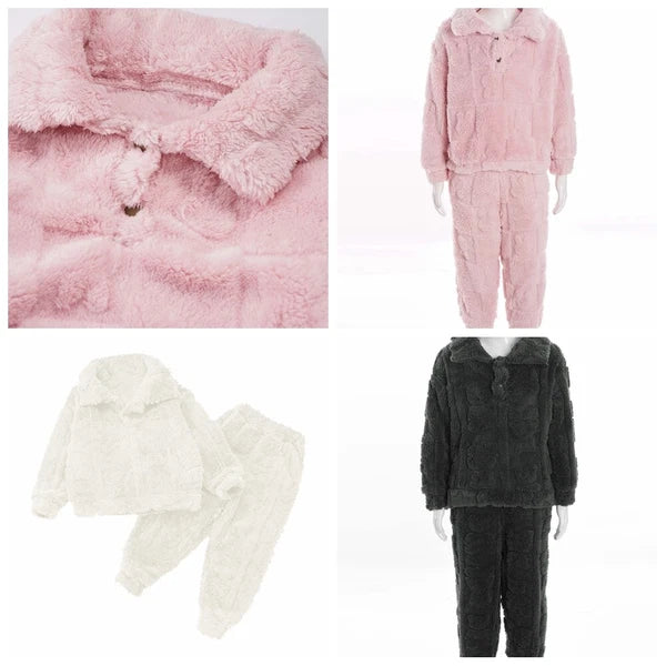 Kids Set Casual Pajamas Winter Sleepwear Elastic Waistband Top With Long Pants