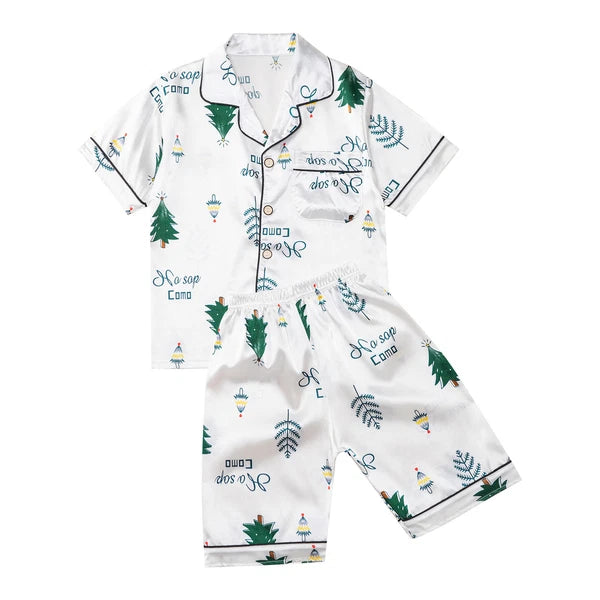 Boys Girls Pajamas Set Sleepwear Button Closure Top Shorts Nightwear Loungewear