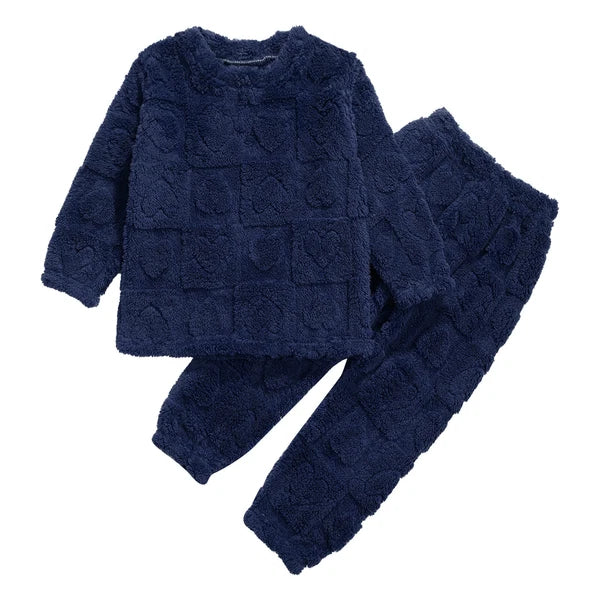 Kids Boys Girls Homewear Round Neck Tops With Pants Solid Color Pajamas Set