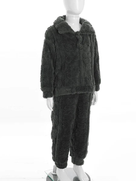 Kids Set Casual Pajamas Winter Sleepwear Elastic Waistband Top With Long Pants