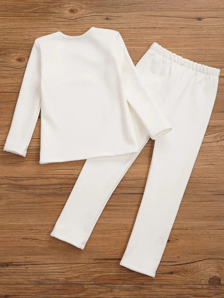 Kids Girl's Pajamas Set Training Sleepwear Round Neck Pullover And Pantyhose