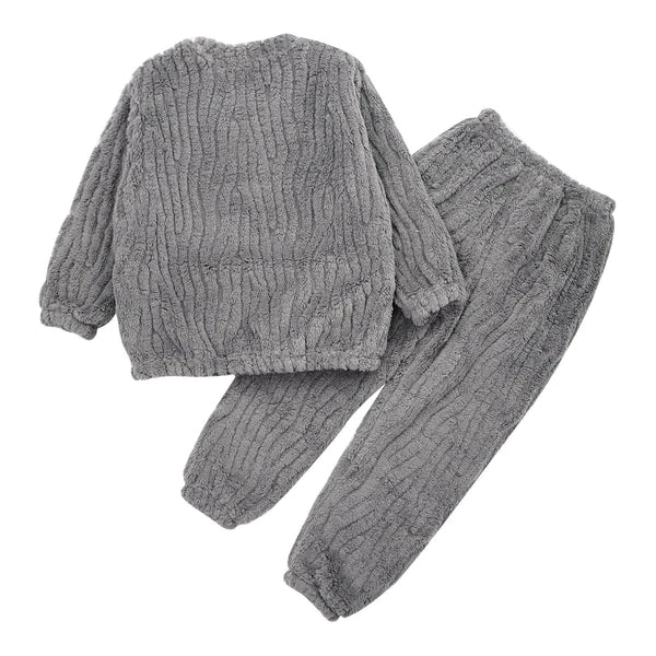 Kids Pajamas Set Flannel Sleepwear Bear Tops Pullover with Plush Pants Trousers