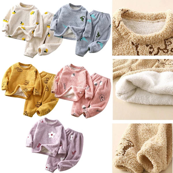 Unisex Kids Sleepwear Girls Set Print Pajamas Pullover Round Neck Cute Suit Top