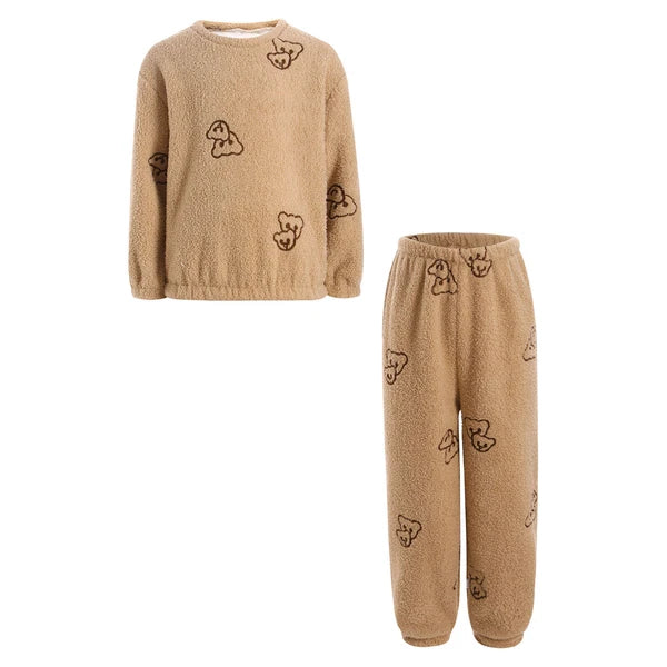 Kids Pyjamas Fleece Nightwear Elastic Waist Pyjama Set Warm 2 Piece-