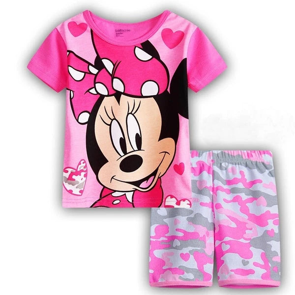 NEW Disney Cartoon Girls Short Sleeve 2-Piece Pajama Set