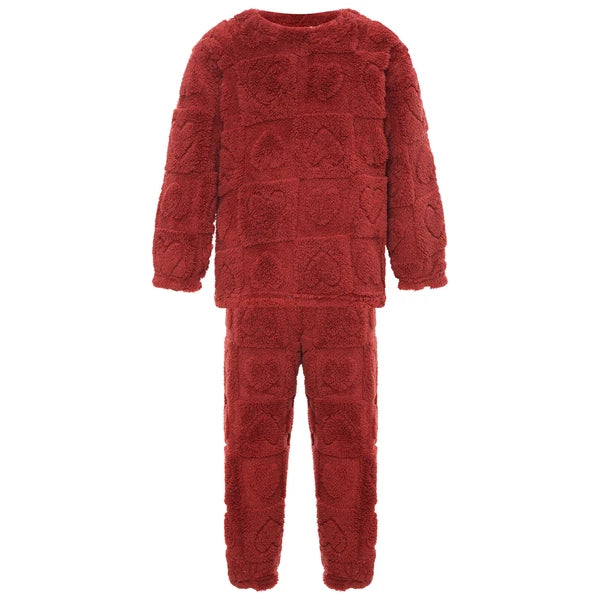 Kids Boys Girls Homewear Round Neck Tops With Pants Solid Color Pajamas Set