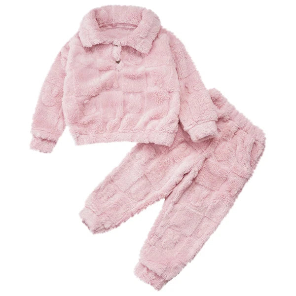 Kids Set Casual Pajamas Winter Sleepwear Elastic Waistband Top With Long Pants
