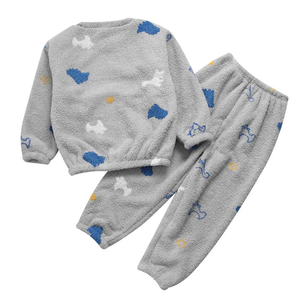 Kids Pyjamas Fleece Nightwear Elastic Waist Pyjama Set Warm 2 Piece-