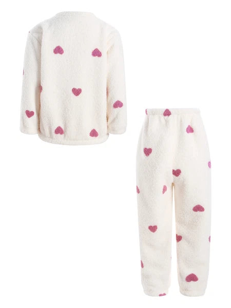 Kids Pyjamas Fleece Nightwear Elastic Waist Pyjama Set Warm 2 Piece-