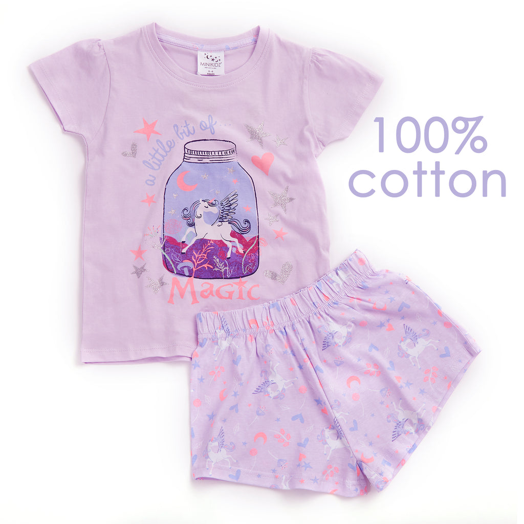 Girls Unicorn Magic PJs Pyjamas Set Summer 100% Cotton 3-4 4-5 5-6 7-8 9-10 Year