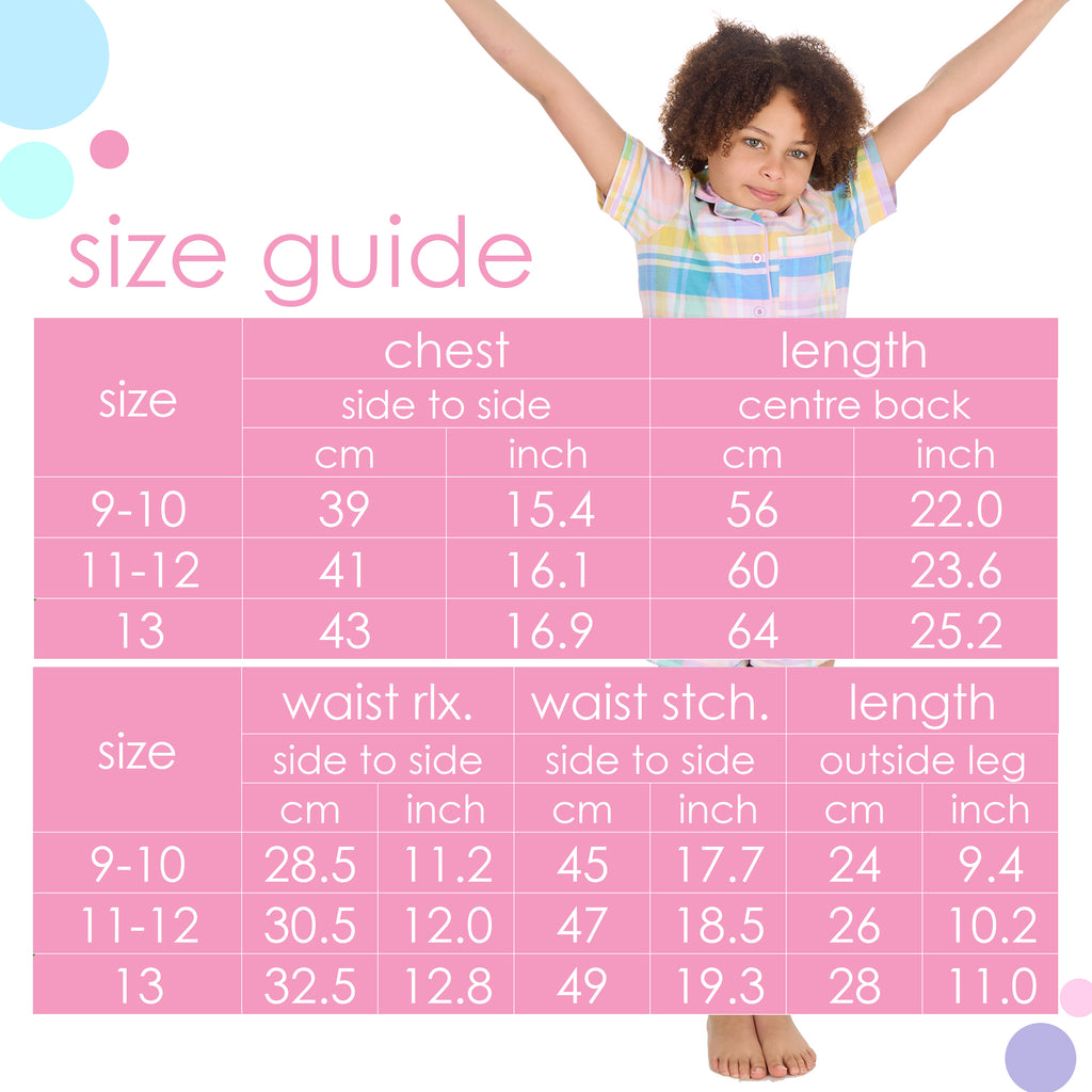 Kids Girls Checked Pyjamas Set 2-Piece Button Up Summer Holiday PJ's 9-13 Years
